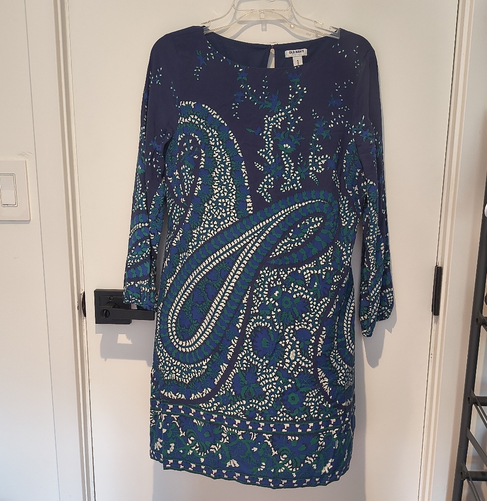 Old Navy Navy and Teal Paisley Mini Dress